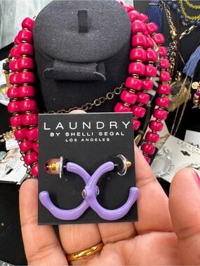 Laundry By Shelli Segal Lavender Hoop Earrings with Gold-Tone Posts